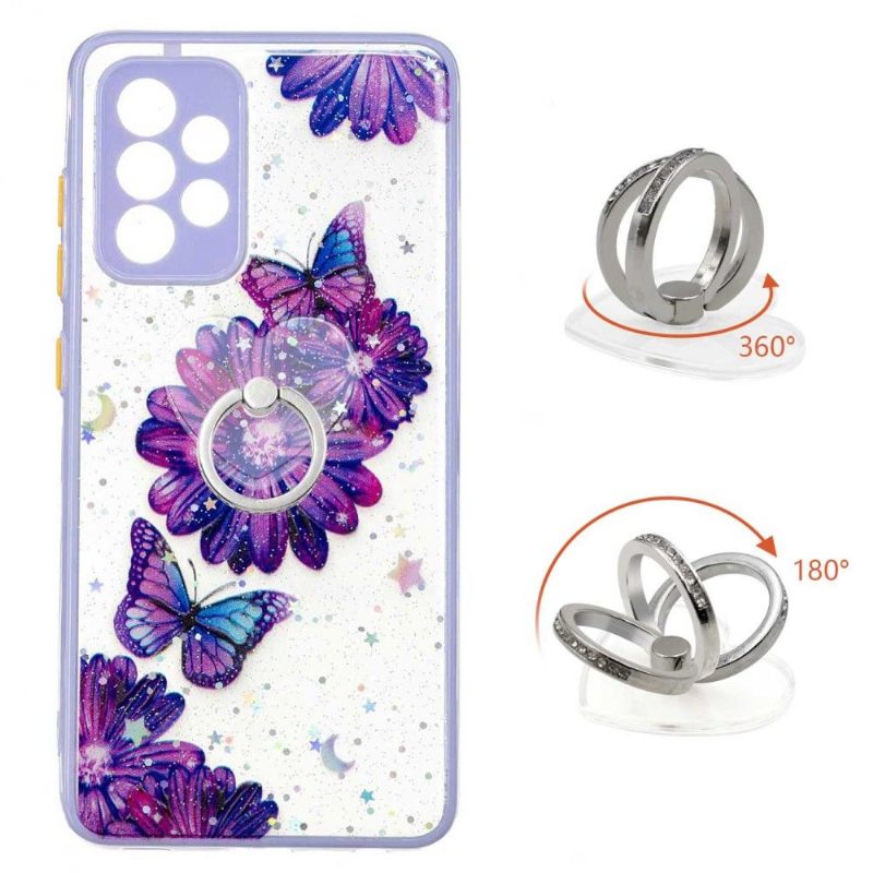 Hoesje voor Samsung Galaxy A52 5G / A52 4G / A52s 5G Paarse Bloemen En Vlinders Met Ring