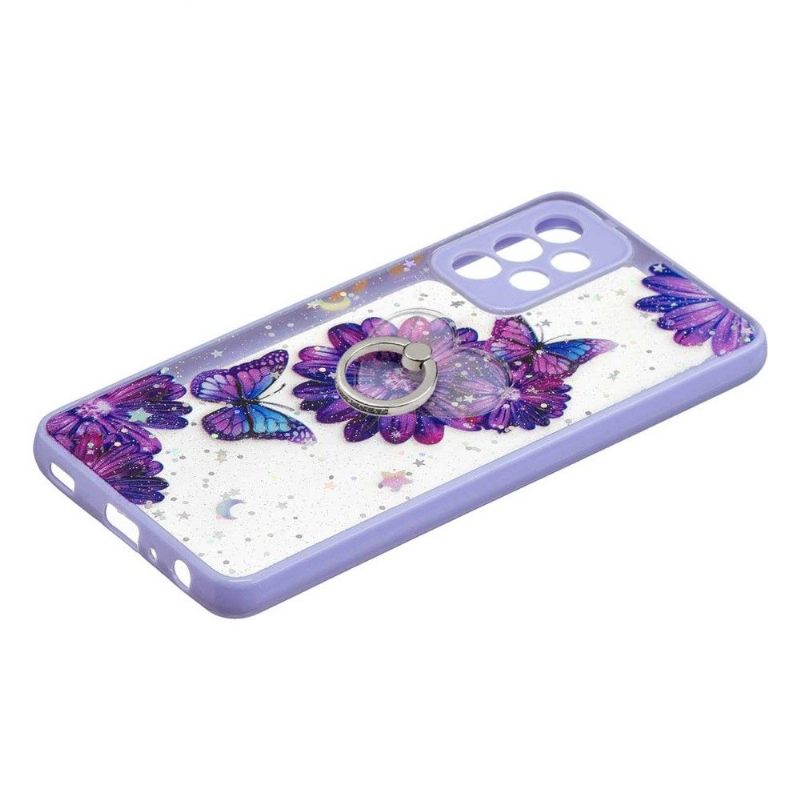 Hoesje voor Samsung Galaxy A52 5G / A52 4G / A52s 5G Paarse Bloemen En Vlinders Met Ring