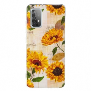 Hoesje voor Samsung Galaxy A52 5G / A52 4G / A52s 5G Vintage Zonnebloem Fluorescerend