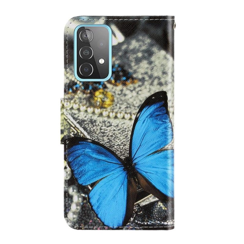 Leren Hoesje voor Samsung Galaxy A52 5G / A52 4G / A52s 5G Bescherming Blauwe Vlinder