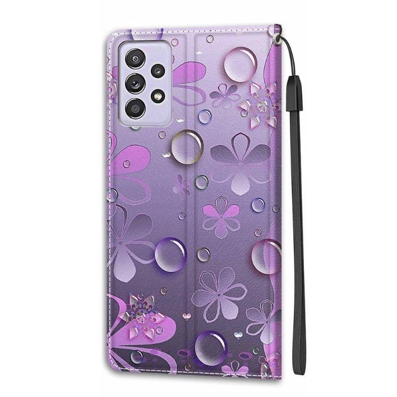 Leren Hoesje voor Samsung Galaxy A52 5G / A52 4G / A52s 5G Bescherming Violette Bloemen Illustratie