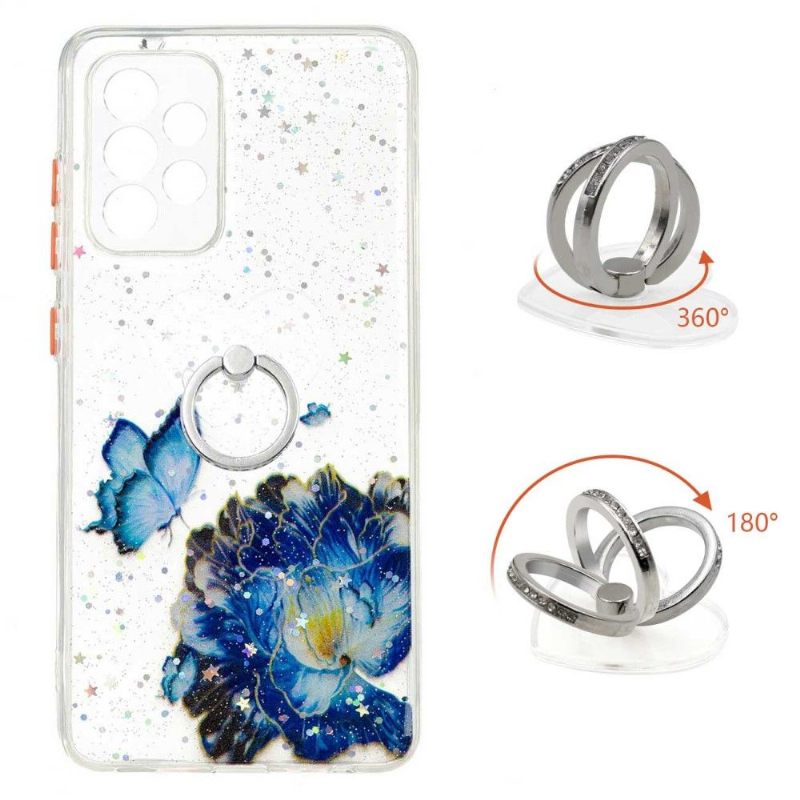 Telefoonhoesje voor Samsung Galaxy A52 5G / A52 4G / A52s 5G Blauwe Bloemen En Vlinders Met Ring