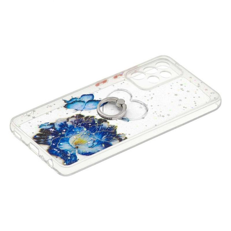 Telefoonhoesje voor Samsung Galaxy A52 5G / A52 4G / A52s 5G Blauwe Bloemen En Vlinders Met Ring