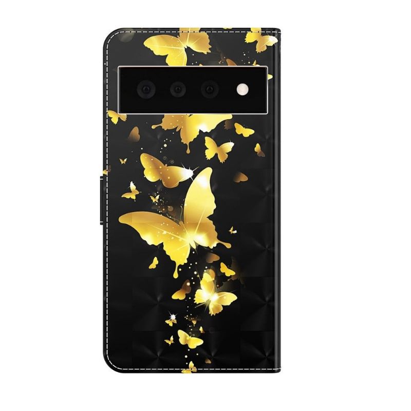 Folio-hoesje voor Google Pixel 6 Pro Gouden Vlinders Illustratie