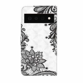 Leren Hoesje voor Google Pixel 6 Pro Kant Bloemen