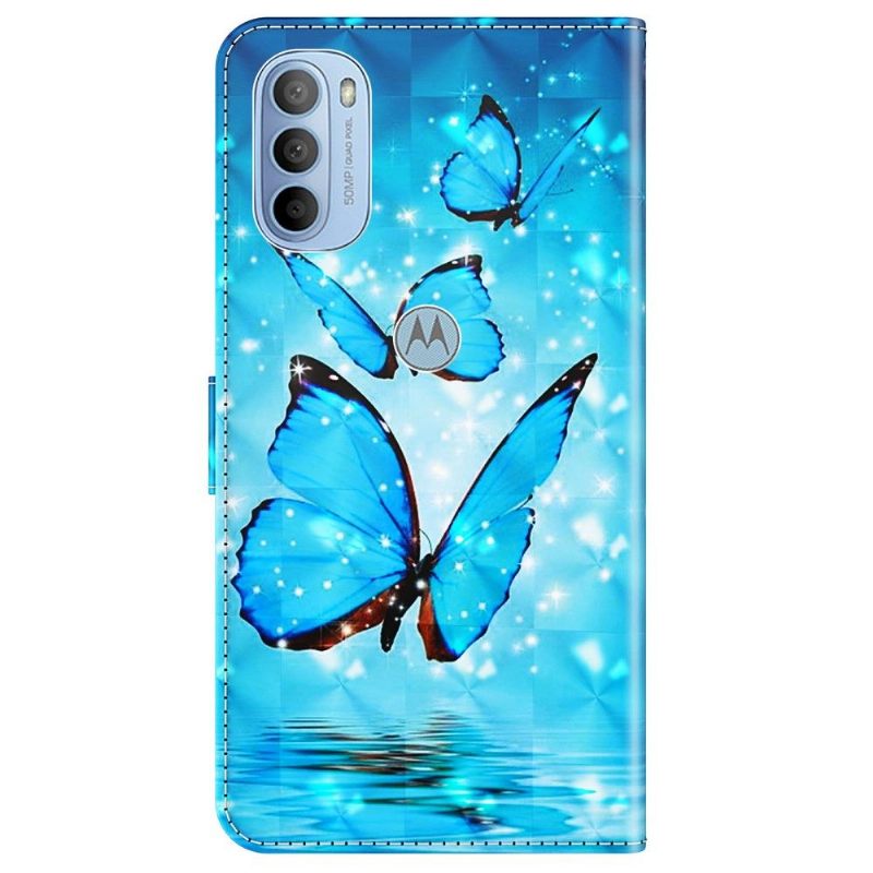 Flip Case voor Motorola Moto G31 / Moto G41 Sprankelende Blauwe Vlinders