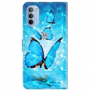 Flip Case voor Motorola Moto G31 / Moto G41 Sprankelende Blauwe Vlinders