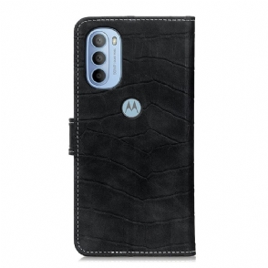 Leren Hoesje voor Motorola Moto G31 / Moto G41 Croco-look Stiksels