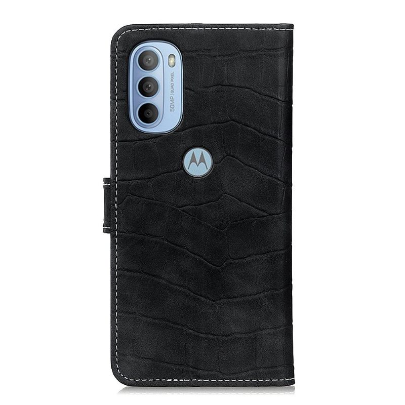 Leren Hoesje voor Motorola Moto G31 / Moto G41 Croco-look Stiksels