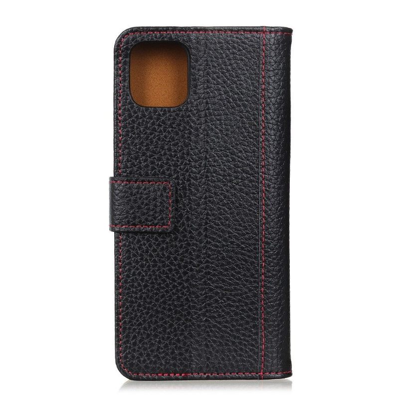 Folio-hoesje voor iPhone 12 Pro Max Nerflederen Effect Stiksels - Zwart