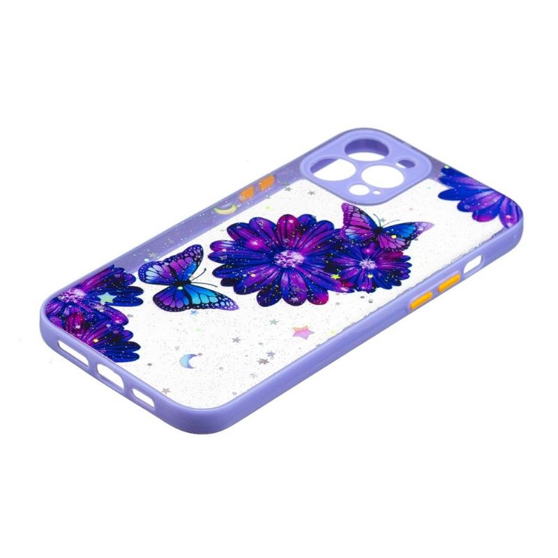 Hoesje voor iPhone 12 Pro Max Paarse Bloemen En Vlinders