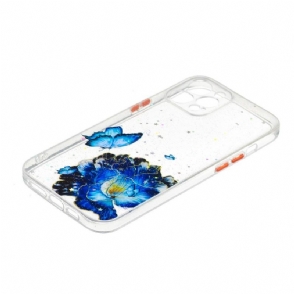 Telefoonhoesje voor iPhone 12 Pro Max Blauwe Bloemen En Vlinders