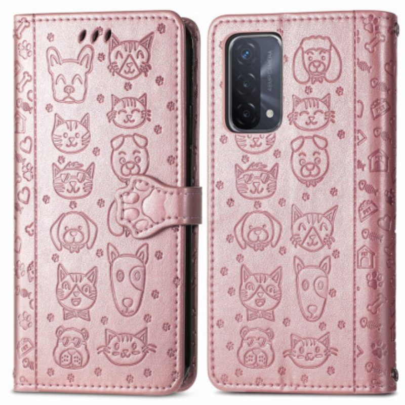 Folio-hoesje voor Oppo A54 5G / A74 5G Geanimeerde Dieren