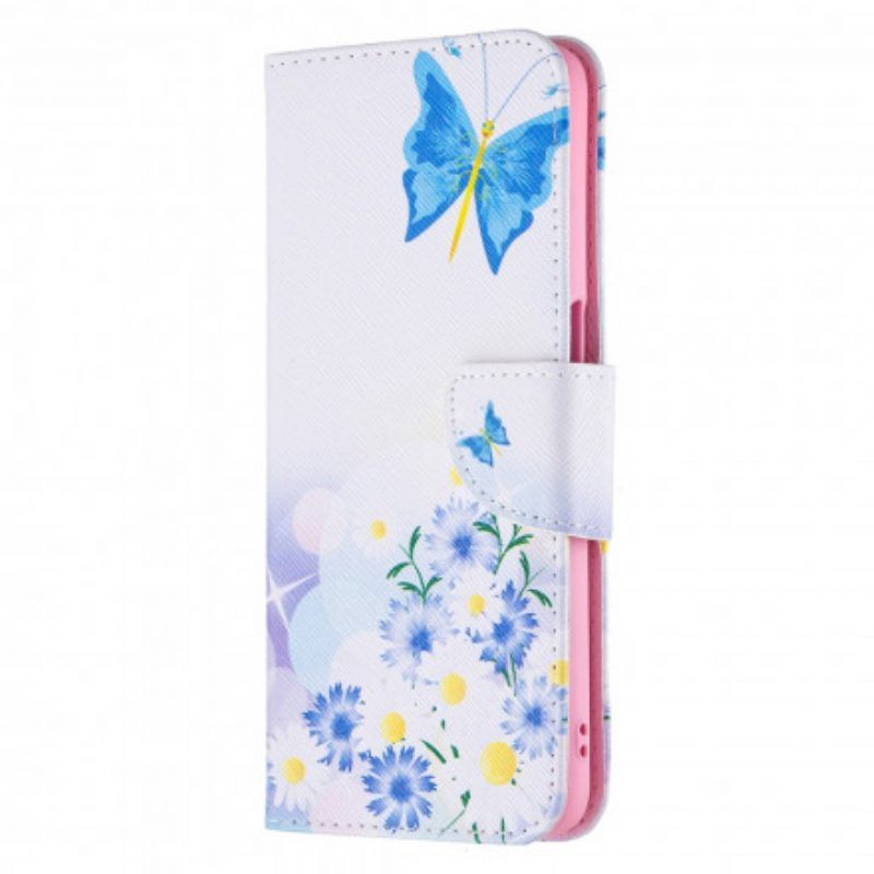 Folio-hoesje voor Oppo A54 5G / A74 5G Geschilderde Vlinders En Bloemen