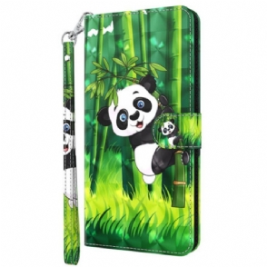 Folio-hoesje voor Oppo A54 5G / A74 5G Met Ketting Panda En Bamboe Met Lanyard