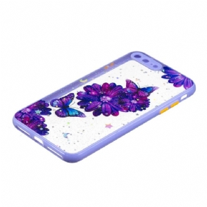 Hoesje voor iPhone 8 Plus / 7 Plus Paarse Bloemen En Vlinders