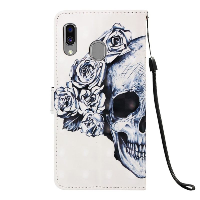 Folio-hoesje voor Samsung Galaxy A40 Anti-fall Schedel Bloemen