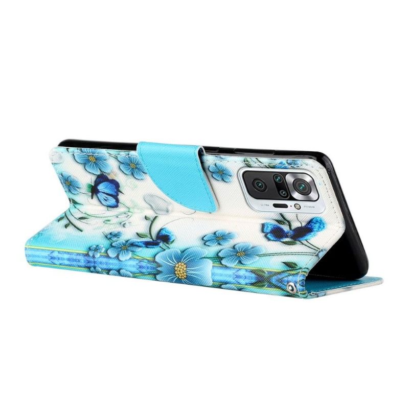 Flip Case voor Xiaomi Redmi Note 10 Pro Blauwe Bloemen En Vlinders