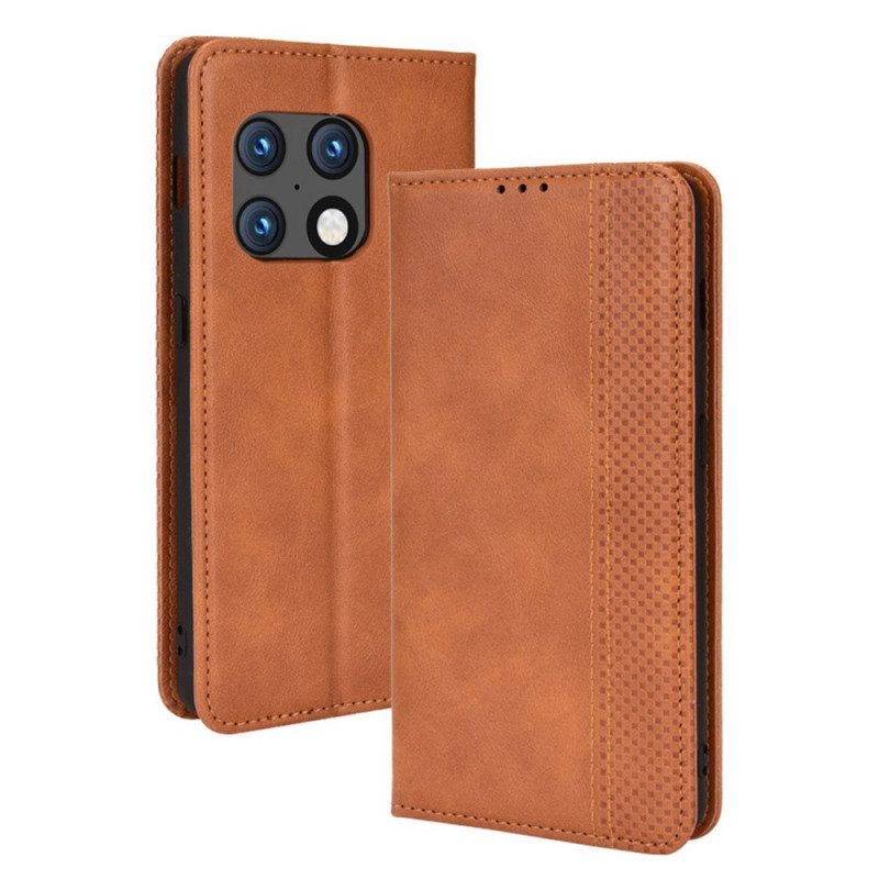 Bescherming Hoesje voor OnePlus 10 Pro 5G Folio-hoesje Gestileerd Vintage Leereffect