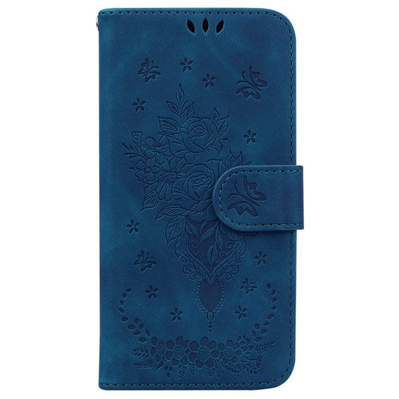 Flip Case voor OnePlus 10 Pro 5G Met Ketting Strappy Rozen En Vlinders