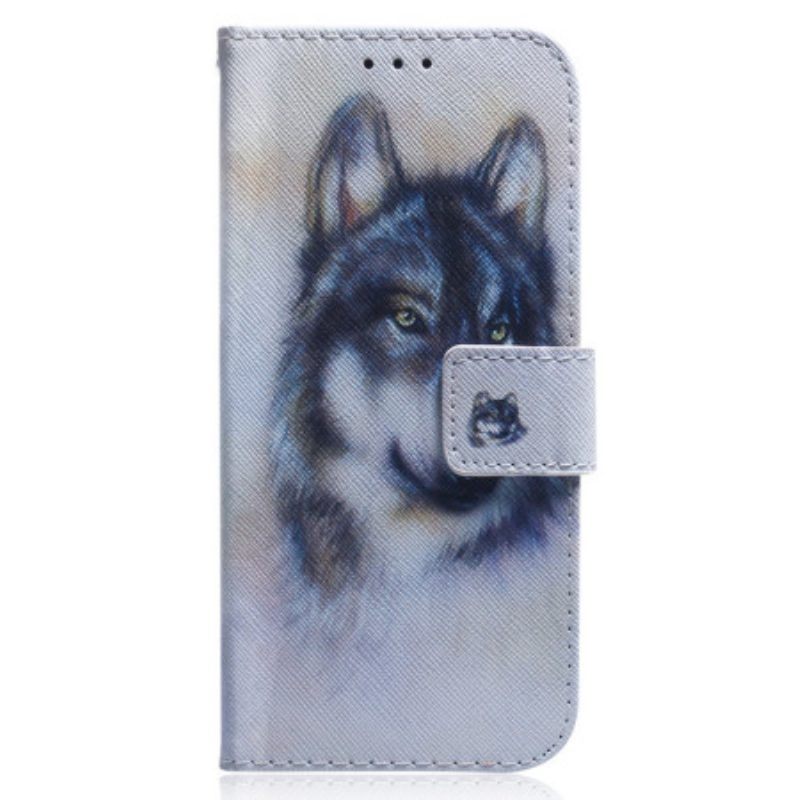 Folio-hoesje voor Poco X5 5G Met Ketting Strappy Aquarel Wolf