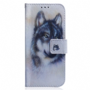 Folio-hoesje voor Poco X5 5G Met Ketting Strappy Aquarel Wolf