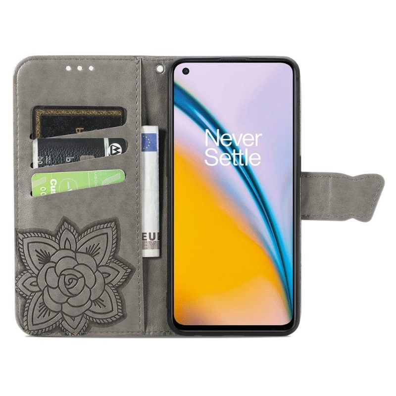 Flip Case voor OnePlus Nord 2 5G Vlinder Met Reliëf