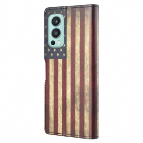 Folio-hoesje voor OnePlus Nord 2 5G Anti-fall Vintage Amerikaanse Vlag