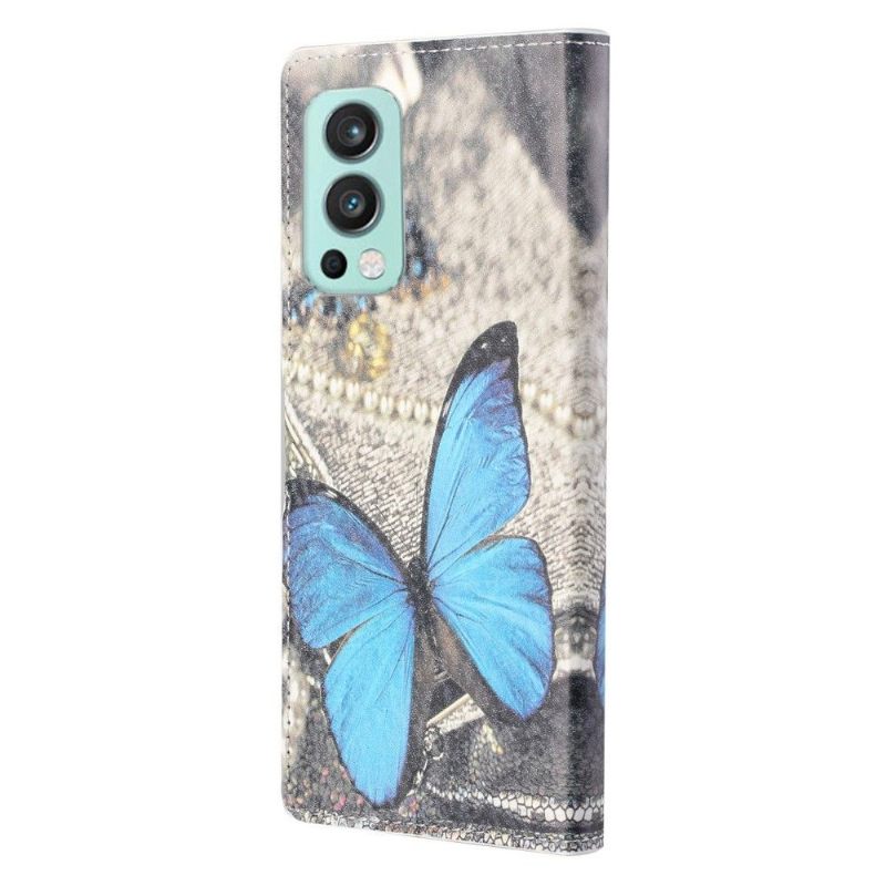 Leren Hoesje voor OnePlus Nord 2 5G Blauwe Vlinder