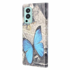 Leren Hoesje voor OnePlus Nord 2 5G Blauwe Vlinder