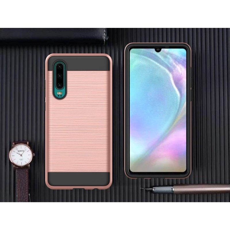 Hoesje voor Huawei P30 Geborsteld Metaaleffect - Rosé Goud