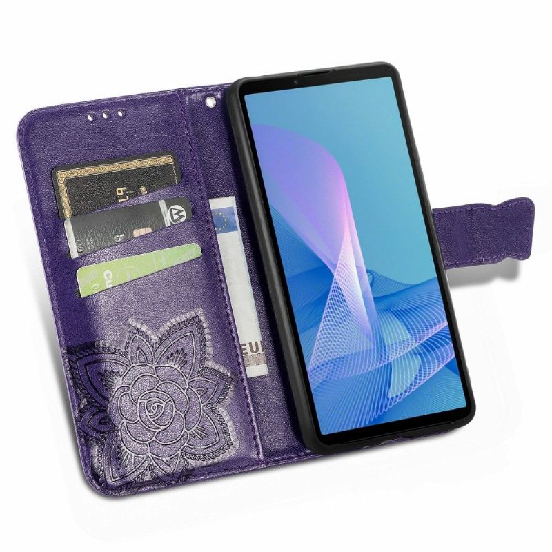 Leren Hoesje voor Sony Xperia 10 III Bescherming Reliëfvlinder