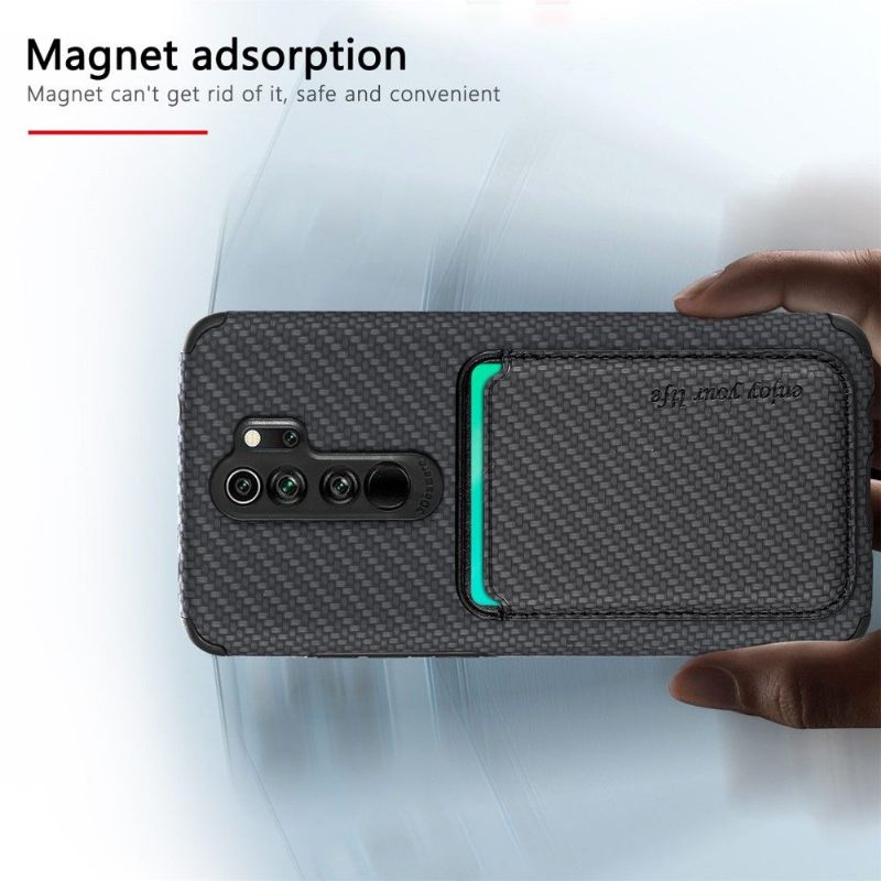 Hoesje voor Xiaomi Redmi Note 8 2021 Magnetische Kaarthouder Van Koolstofvezel