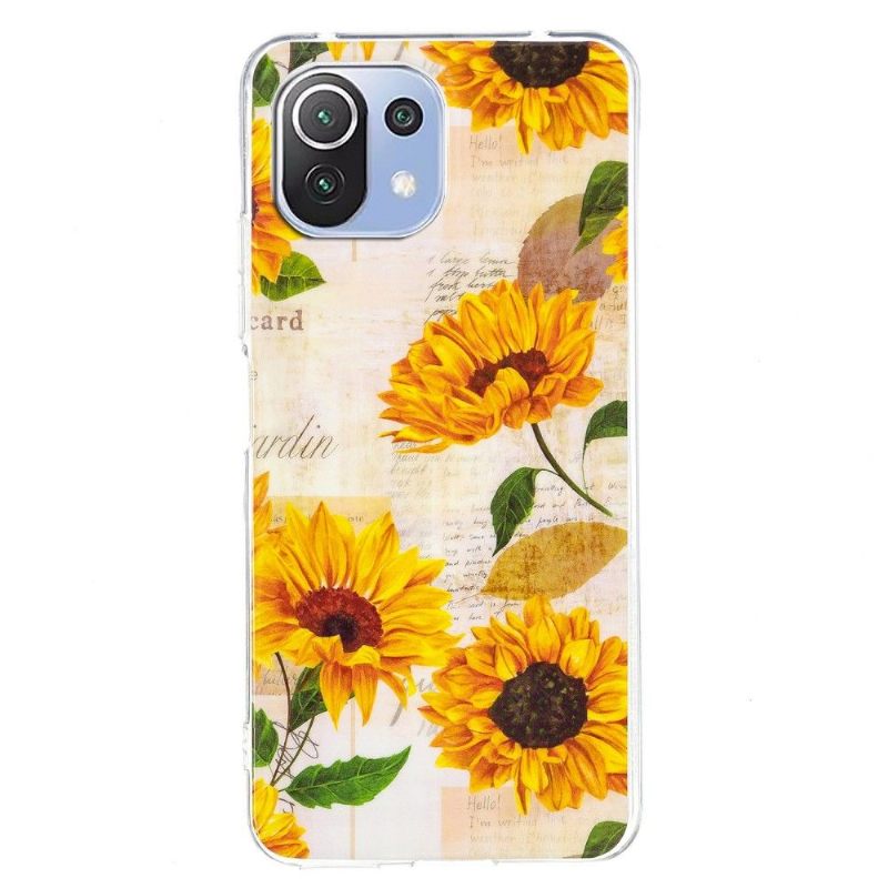 Hoesje voor Xiaomi Mi 11 Lite 5G NE / Mi 11 Lite / Mi 11 Lite 5G Anti-fall Vintage Zonnebloem Fluorescerend