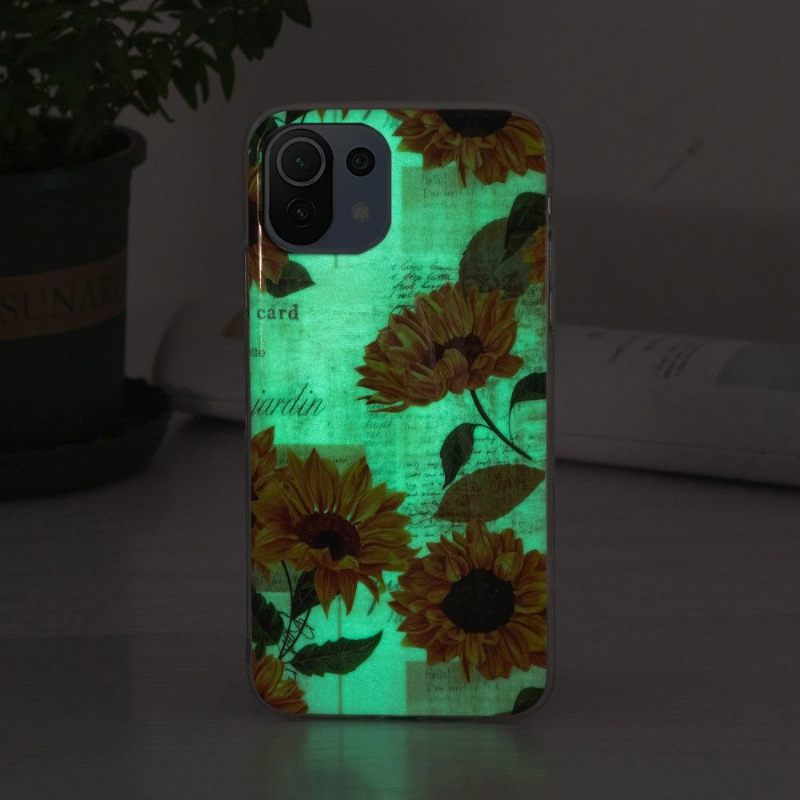 Hoesje voor Xiaomi Mi 11 Lite 5G NE / Mi 11 Lite / Mi 11 Lite 5G Anti-fall Vintage Zonnebloem Fluorescerend