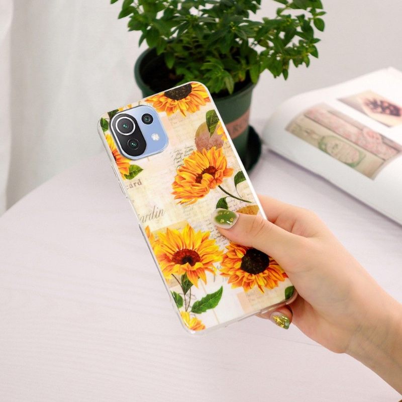 Hoesje voor Xiaomi Mi 11 Lite 5G NE / Mi 11 Lite / Mi 11 Lite 5G Anti-fall Vintage Zonnebloem Fluorescerend