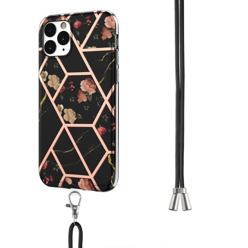 Hoesje voor iPhone 11 Pro Max Met Koord Marmer En Bloemen