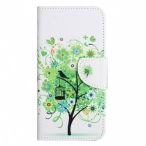 Folio-hoesje voor Xiaomi Redmi Note 12 5G Met Ketting Groene Gebladerte Riem Boom