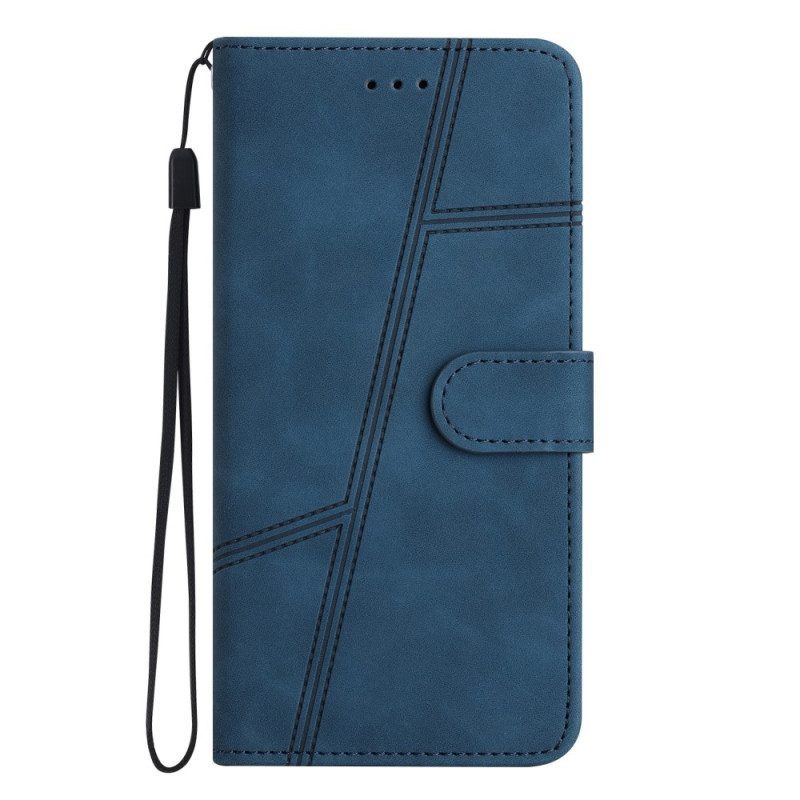 Folio-hoesje voor Xiaomi Redmi Note 12 5G Met Ketting Strappy Geometrische Lederen Stijl