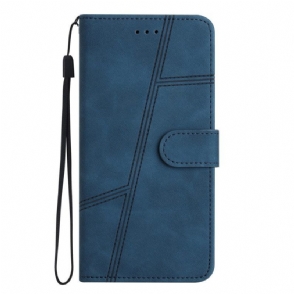 Folio-hoesje voor Xiaomi Redmi Note 12 5G Met Ketting Strappy Geometrische Lederen Stijl