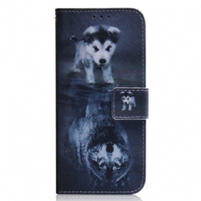 Folio-hoesje voor Xiaomi Redmi Note 12 5G Met Ketting Strappy Puppy-droom