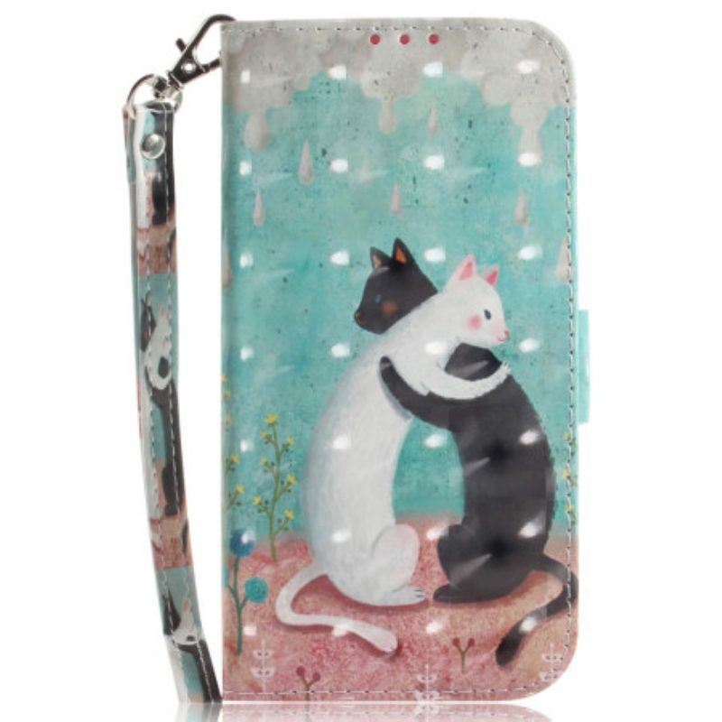 Folio-hoesje voor Xiaomi Redmi Note 12 5G Met Ketting Witte Kat Zwarte Kat Met Riem