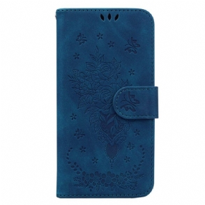 Leren Hoesje voor Xiaomi Redmi Note 12 5G Met Ketting Strappy Rozen En Vlinders