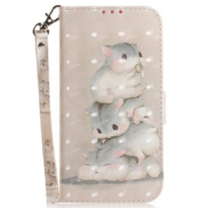 Leren Hoesje voor Xiaomi Redmi Note 12 5G Met Ketting String Eekhoorns