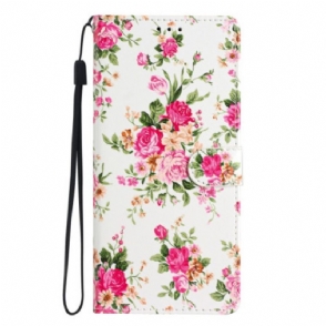 Folio-hoesje voor Moto G73 5G Met Ketting Riem Liberty Bloemen