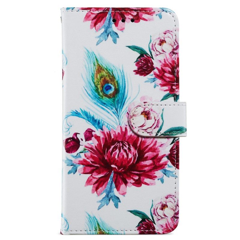 Leren Hoesje voor Moto G73 5G Met Ketting Strakke Bloemen