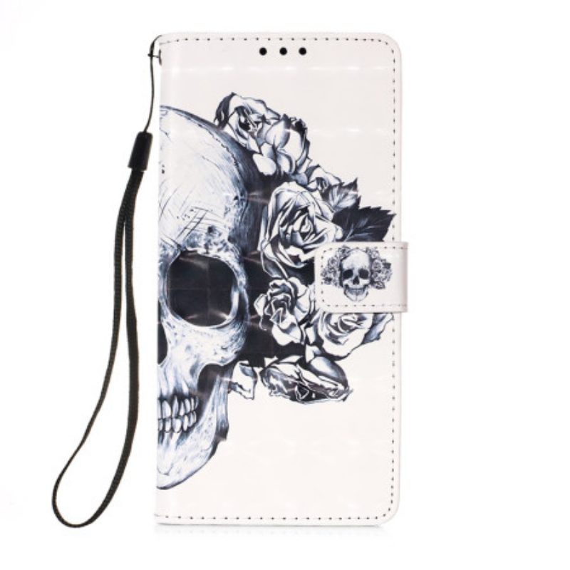 Folio-hoesje voor Samsung Galaxy A54 5G Met Ketting Bloemenschedel Met Riem