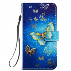 Folio-hoesje voor Samsung Galaxy A54 5G Met Ketting Gouden Vlinders Met Riem