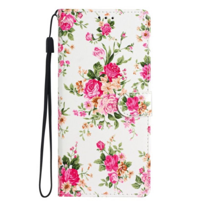 Folio-hoesje voor Samsung Galaxy A54 5G Met Ketting Riem Liberty Bloemen