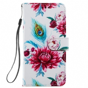 Folio-hoesje voor Samsung Galaxy A54 5G Met Ketting Strakke Bloemen